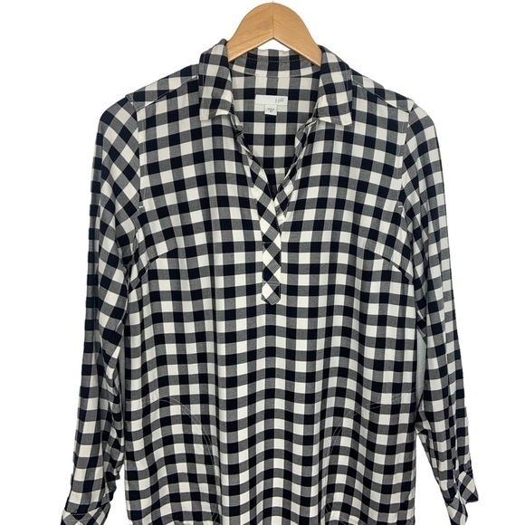J Jill Womens Gingham Buffalo Check plaid Shirt Dress Sz XS Black White Pockets - Picture 3 of 8